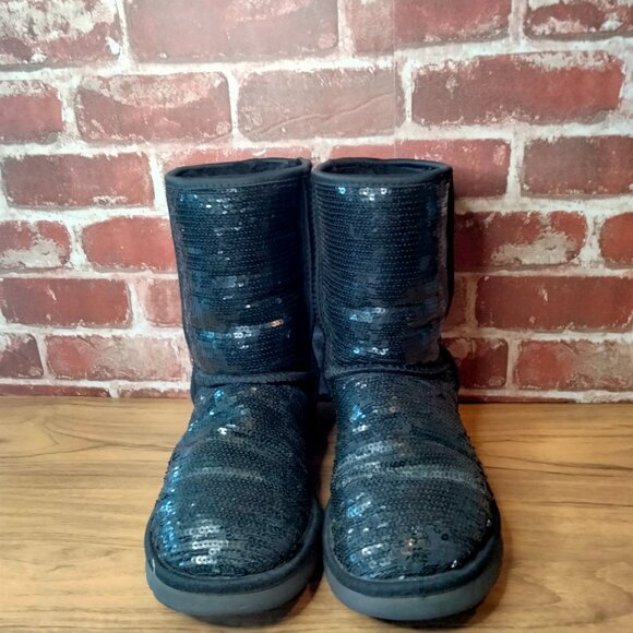 UGG Womens Boots Size 8 Black Sequin Winter Shoes - Picture 5 of 8